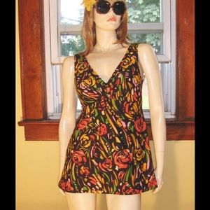 🌈VTG grOOvy MOD 1960s 1 Piece Floral Swimsuit Swimdress Swimsuit